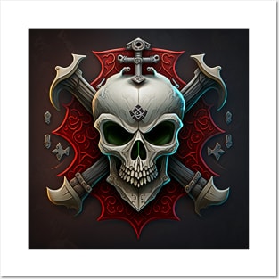 Beautiful image of skull and crossbones with ruby red. Posters and Art